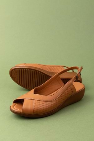 Gondol Hakiki Deri Dolgu Topuklu Rahat Anne Sandalet mlk.5812 - Taba - 40