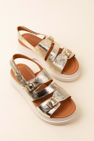 Gondol Kadın Hakiki Deri Şık Gümlük Rahat Sandalet ez.6122 - Altın - 37