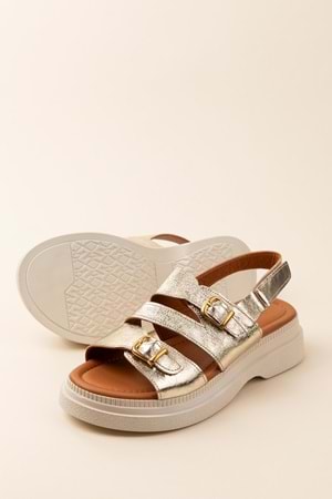 Gondol Kadın Hakiki Deri Şık Gümlük Rahat Sandalet ez.6122 - Altın - 37