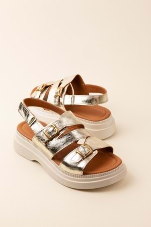 Gondol Kadın Hakiki Deri Şık Gümlük Rahat Sandalet ez.6122 - Altın - 37