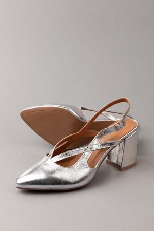 Gondol Kadın Hakiki Deri Şık Kalın Topkulu Ayakkabı anl.3361 - Gümüş - 38