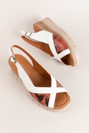 Gondol Hakiki Deri Renkli Kombin Dolgu Topuklu Sandalet mlk.5807 - Beyaz - 36