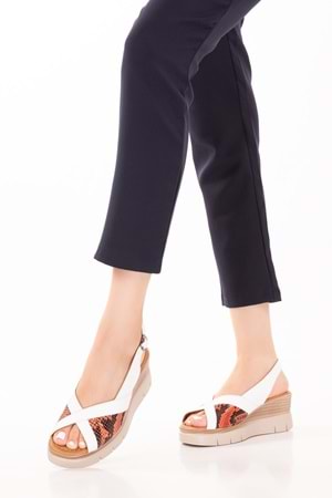 Gondol Hakiki Deri Renkli Kombin Dolgu Topuklu Sandalet mlk.5807 - Beyaz - 36