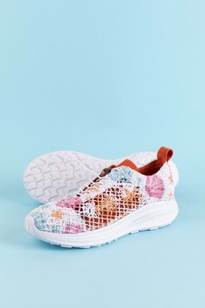 Gondol Kadın İçi Deri Dışı Dantel Hafif Spor Ayakkabı belx.4391 - Beyaz Desen - 37