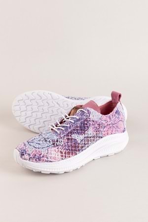 Gondol Kadın İçi Deri Dışı Dantel Hafif Spor Ayakkabı belx.4391 - Pembe Desen - 36