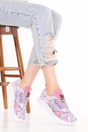 Gondol Kadın İçi Deri Dışı Dantel Hafif Spor Ayakkabı belx.4391 - Pembe Desen - 36