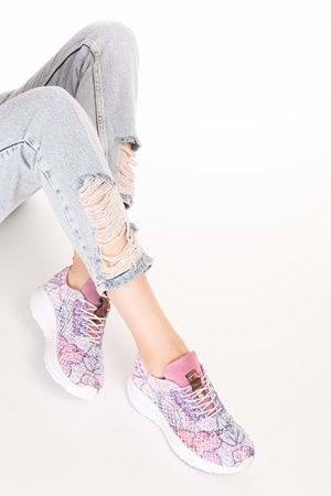 Gondol Kadın İçi Deri Dışı Dantel Hafif Spor Ayakkabı belx.4391 - Pembe Desen - 36