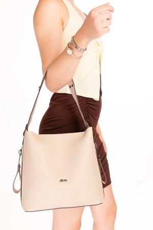 Gondol Kadın Çift Bölmeli El ve Omuz Çantası ald.6752 - Vizon - TEK EBAT