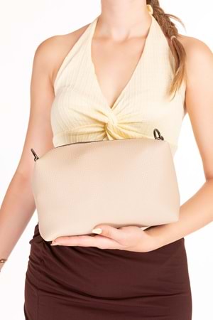 Gondol Kadın Çift Bölmeli El ve Omuz Çantası ald.6752 - Vizon - TEK EBAT