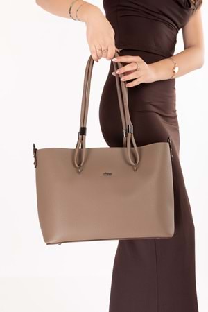 Gondol Kadın Çift Bölmeli El ve Omuz Çantası ald.6753 - Vizon - TEK EBAT