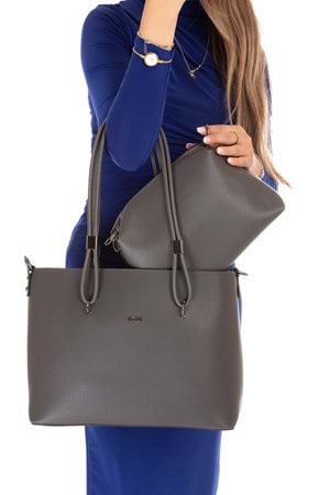 Gondol Kadın Çift Bölmeli El ve Omuz Çantası ald.6753 - Gri - TEK EBAT