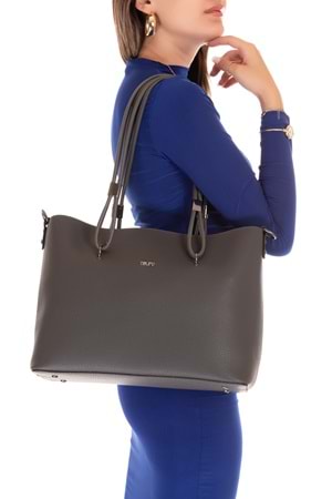 Gondol Kadın Çift Bölmeli El ve Omuz Çantası ald.6753 - Gri - TEK EBAT