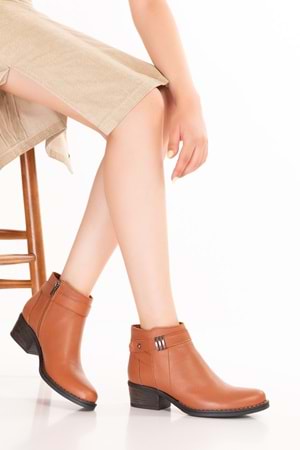 Gondol Hakiki Deri Günlük Kısa Topuklu Şık Bot Belinda - Taba - 40