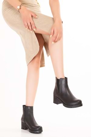 Gondol Hakiki Deri Kısa Bilek Kısmı Lastikli Günlük Rahat Bot Benita - Siyah - 40