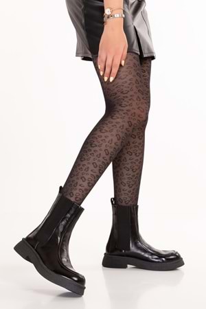 Gondol Kadın Hakiki Deri Yanları Lastikli Şık Bot Wylda - siyah rugan - 37