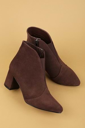 Gondol %100 Hakiki Deri Topuklu Bot Shelby - Kahve Süet - 36