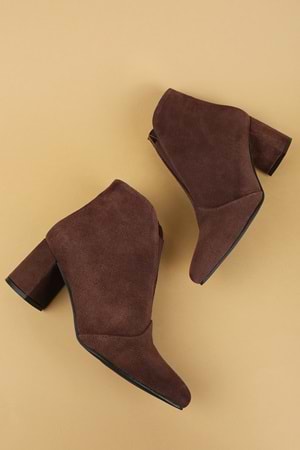 Gondol %100 Hakiki Deri Topuklu Bot Shelby - Kahve Süet - 36