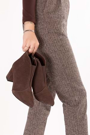 Gondol %100 Hakiki Deri Topuklu Bot Shelby - Kahve Süet - 36