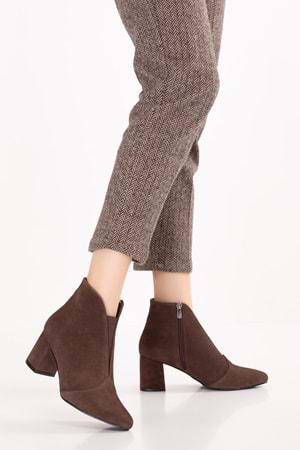 Gondol %100 Hakiki Deri Topuklu Bot Shelby - Kahve Süet - 36
