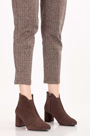 Gondol %100 Hakiki Deri Topuklu Bot Shelby - Kahve Süet - 36