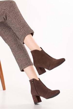 Gondol %100 Hakiki Deri Topuklu Bot Shelby - Kahve Süet - 36