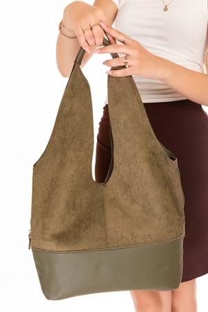 Gondol Kadın Süet Detaylı Omuz Çanta ars.1966 - Haki Süet - TEK EBAT