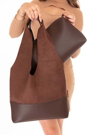 Gondol Kadın Süet Detaylı Omuz Çanta ars.1966 - Kahve Süet - TEK EBAT
