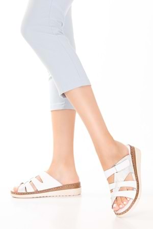 Gondol Hakiki Deri Günlük Rahat Terlik asy.715 - Beyaz - 39