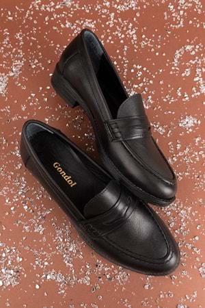 Gondol Hakiki Deri Kadın Klasik Loafer md.236 - Siyah - 41