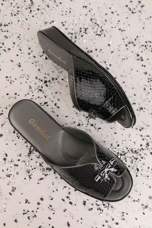 Gondol Hakiki Deri Şık Ev Terliği Blc.795 - Siyah Petek - 35