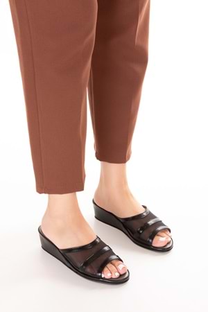 Gondol Hakiki Deri Fileli Şık Atom Ev Terliği Blc.26 - Siyah - 35