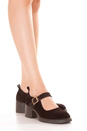 Gondol Kadın Hakiki Deri Rahat Orta Topuklu Ayakkabı ndr.26201 - Kahve Süet - 39