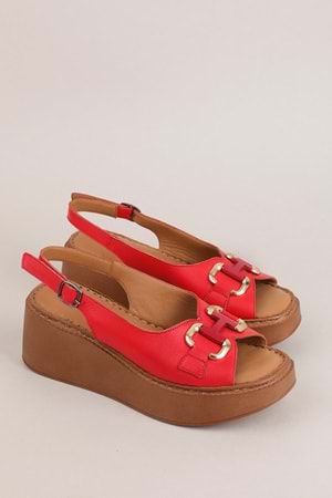 Gondol Hakiki Deri Rahat Günlük Sandalet asy.967 - kırmızı - 36
