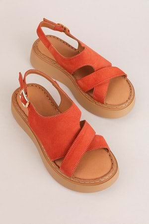 Gondol Hakiki Deri Rahat Günlük Sandalet asy.1214 - Kırmızı Süet - 38