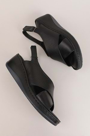 Gondol Hakiki Deri Rahat Günlük Sandalet asy.985 - Siyah - 41