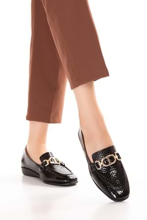 Gondol Hakiki Deri Esnek Rahat Taban Yumuşak Deri Rahat Loafer alb.209 - Siyah Petek - 38