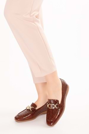 Gondol Hakiki Deri Esnek Rahat Taban Yumuşak Deri Rahat Loafer alb.209 - Kahve Petek - 36