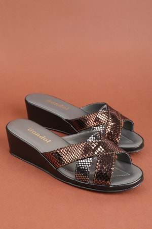 Gondol Hakiki Deri Şık Atom Ev Terliği Blc.33 - Bronz - 35