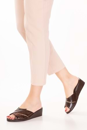 Gondol Hakiki Deri Şık Atom Ev Terliği Blc.17 - Kahve Bakır - 35