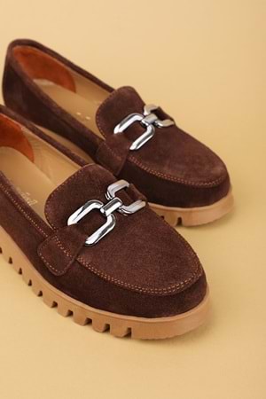 Gondol Hakiki Deri Kaymaz Taban Rahat Loafer Ayakkabı mlk.5529 - Kahve Süet - 36