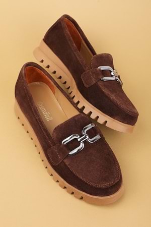 Gondol Hakiki Deri Kaymaz Taban Rahat Loafer Ayakkabı mlk.5529 - Kahve Süet - 36