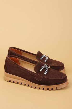 Gondol Hakiki Deri Kaymaz Taban Rahat Loafer Ayakkabı mlk.5529 - Kahve Süet - 36