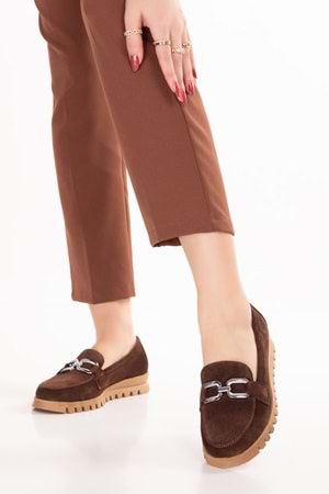 Gondol Hakiki Deri Kaymaz Taban Rahat Loafer Ayakkabı mlk.5529 - Kahve Süet - 36