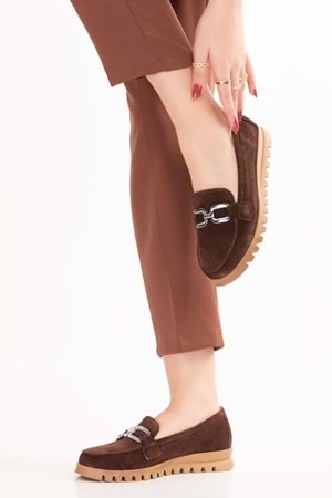 Gondol Hakiki Deri Kaymaz Taban Rahat Loafer Ayakkabı mlk.5529 - Kahve Süet - 36