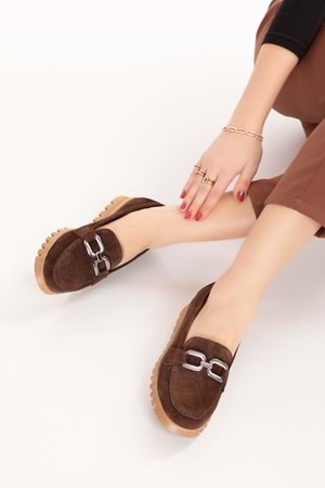 Gondol Hakiki Deri Kaymaz Taban Rahat Loafer Ayakkabı mlk.5529 - Kahve Süet - 36