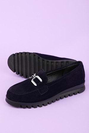 Gondol Hakiki Deri Kaymaz Taban Rahat Loafer Ayakkabı mlk.5529 - Lacivert Süet - 36