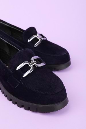 Gondol Hakiki Deri Kaymaz Taban Rahat Loafer Ayakkabı mlk.5529 - Lacivert Süet - 36