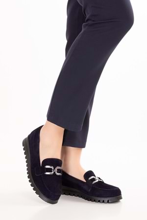 Gondol Hakiki Deri Kaymaz Taban Rahat Loafer Ayakkabı mlk.5529 - Lacivert Süet - 36