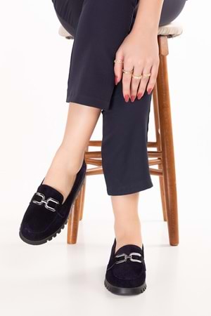 Gondol Hakiki Deri Kaymaz Taban Rahat Loafer Ayakkabı mlk.5529 - Lacivert Süet - 36