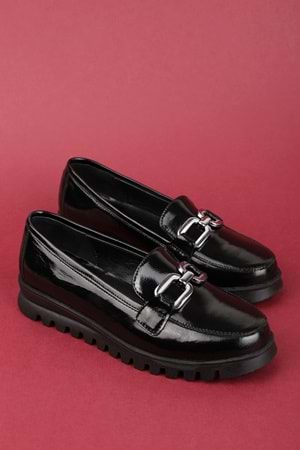 Gondol Hakiki Deri Kaymaz Taban Rahat Loafer Ayakkabı mlk.5529 - siyah rugan - 36